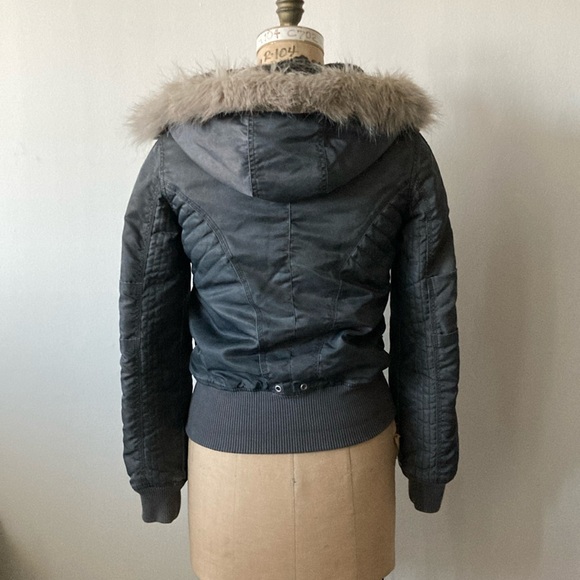 BKE Bomber Jacket | Lots of POCKETS ! | Womens sz Small | Grey | Faux Fur Hoodie - Picture 4 of 11